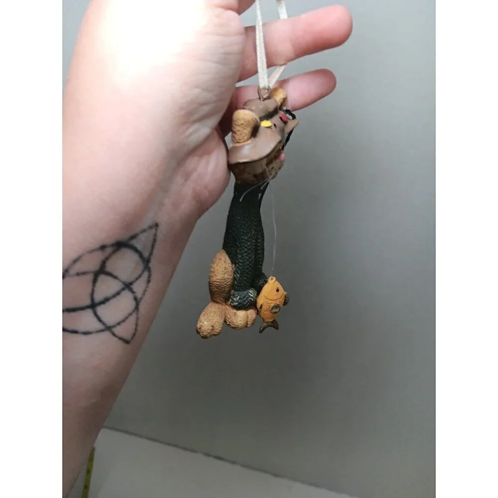 Kurt Adler Resin Cat with Fish and Fishing Pole Christmas Ornament (901)